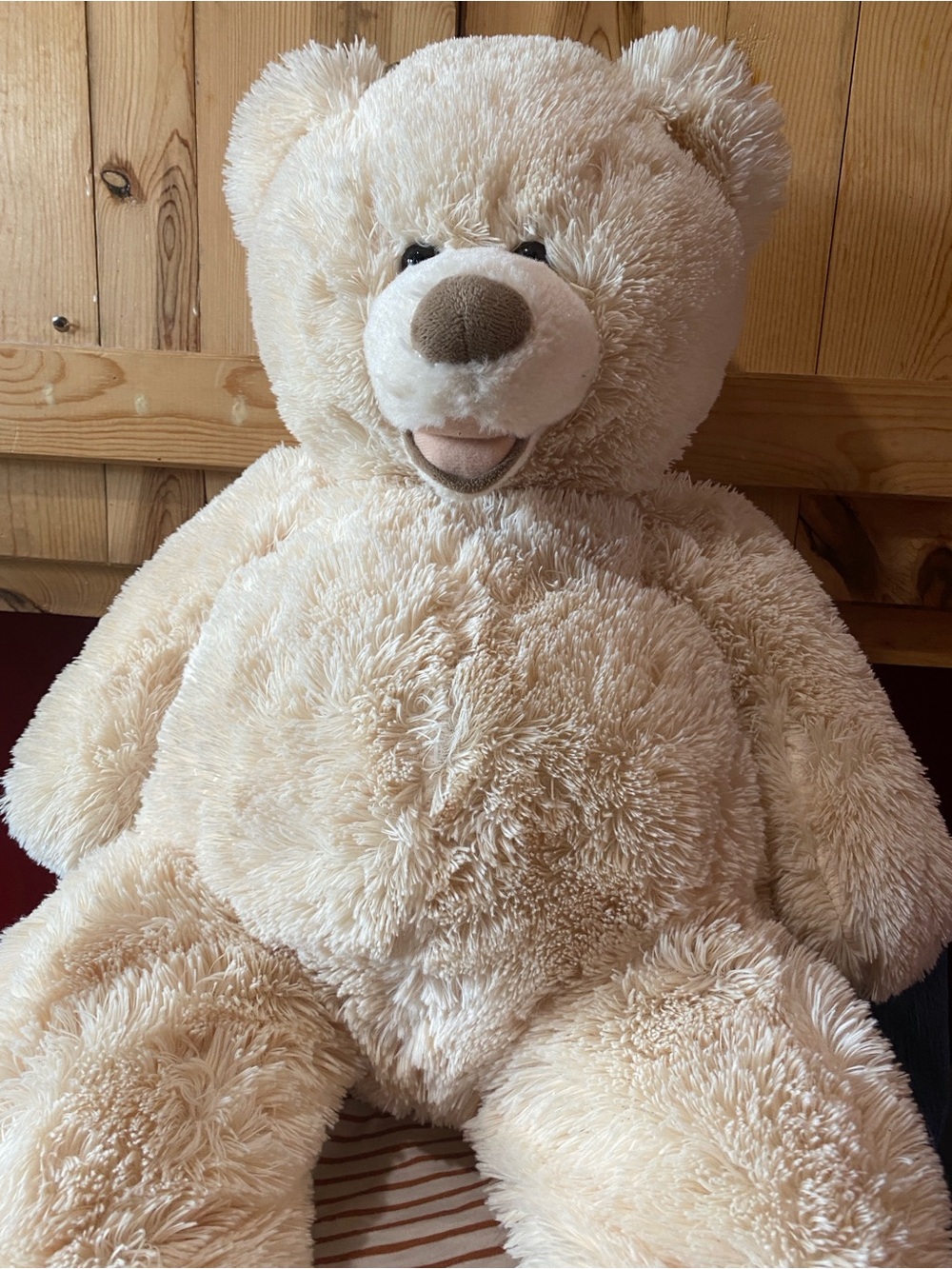 Hug Fun  Plush Stuffed 25” Teddy Bear w Cream Fur & Brown Details Hong Kong